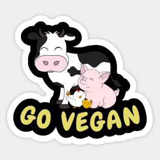 Go Vegan Cute Cow, Pig And Chicken 2 Sticker